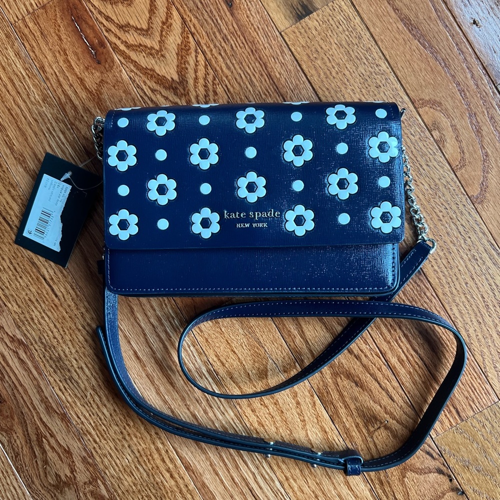 Kate Spade Navy and White Floral Crossbody Bag